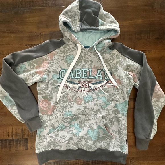 Cabelas Hoodie Womens Small Gray Floral  Woodland Hooded Hunting Sweatshirt - Picture 1 of 5